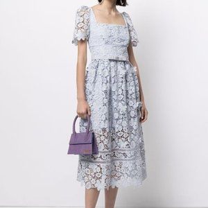 Self-portrait Baby Blue Guipure Lace Midi Mid-length Cocktail Dress [Size 4]